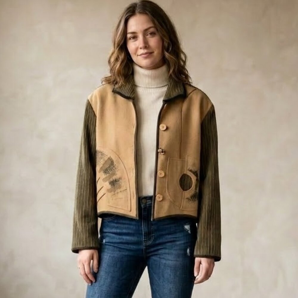 Vintage Alissa Wool Corduroy Wearable Art Jacket Women's S-M